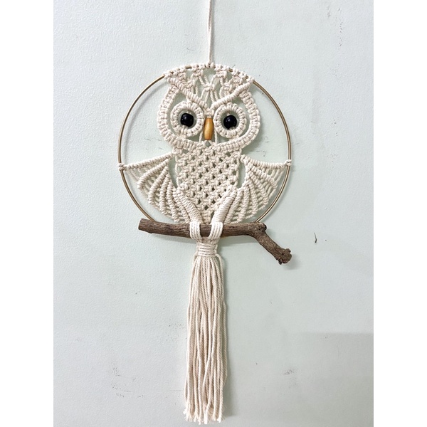 Cú macrame tại Macrame 20x50cm Việt Nam làm từ dây cotton treo tường trang trí