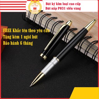 Quà tặng | Bút ký kim loại cao cấp khắc tên Pee P031 viền vàng, ngòi 0.5mm Thon gọn, vừa tay