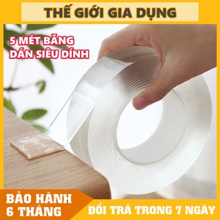 Băng keo dán nano 2 mặt siêu dính trong suốt 5 mét FREESHIP Băng dán ma thuật