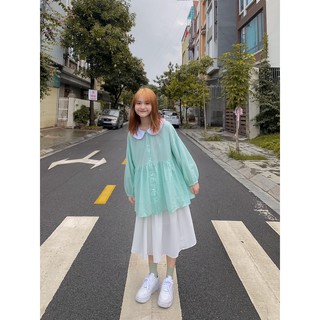 Áo babydoll cổ sen phối màu madebymint