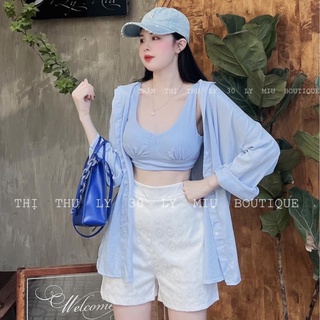 Set áo 3 lỗ áo sơ mi mix quần short đùi ngắn cao cấp đồ bộ nữ HN752