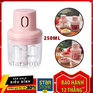 Máy Xay Đa Năng, Máy Xay Tỏi Ớt Mini Cầm Tay Sạc Pin Nhỏ Gọn Dung Tích 250ml