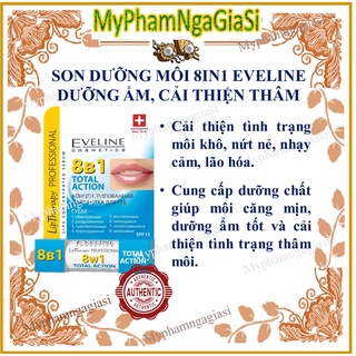 Son dưỡng môi eveline  8in1 cải thiện nếp nhăn, tăng bóng mịn bờ môi.