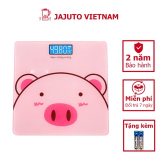 [Lỗi 1 đổi 1] Cân Sức Khoẻ Heo Hồng, Kính Cường Lực 180kg, Màn Hình Số Kèm Đo Nhiệt Độ Phòng