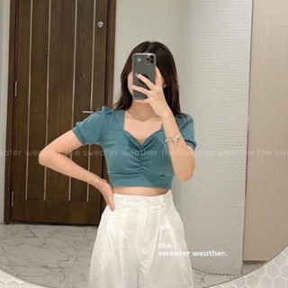 Áo croptop cổ vuông cotton tàu