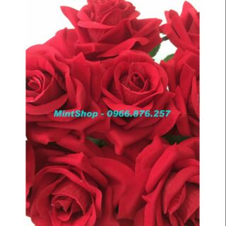 Bó 10 cành hoa hồng nhung đơn - Hoa giả cao cấp