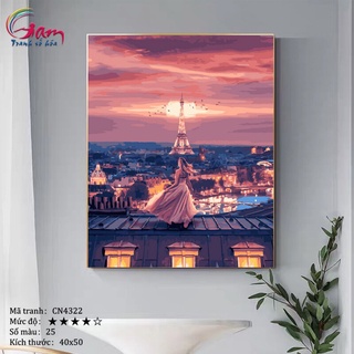 [Mã LIFE20KALL giảm 10% đơn 50K] Trang trang trí sơn dầu tự tô Gam cô gái bên tháp Eiffel CN4322
