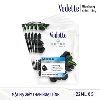 Combo 5 Mặt Nạ Giấy Than Đen Hoạt Tính Vedette 22ml - Tươi Mát Và Sáng Khỏe Làn Da