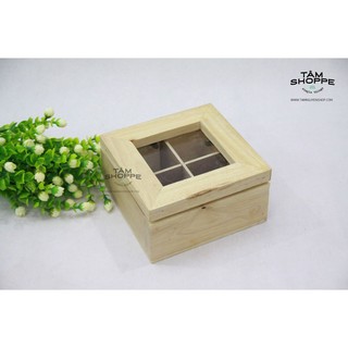Hộp gỗ vintage cửa kính 4 ngăn