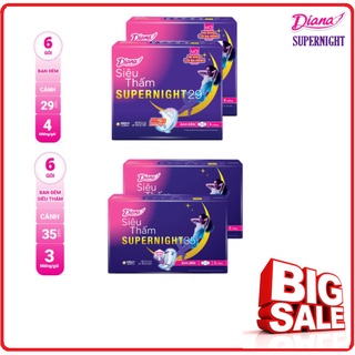 Combo Lốc 6 Gói Băng Vệ DIANA Siêu Thấm Ban Đêm Gói 4 Miếng 29cm &amp; 3 Miếng 35cm