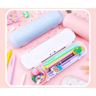 TÚI ĐỰNG BÚT - HỘP ĐỰNG BÚT HÌNH TRỤ TRÒN THIẾT KẾ HAI TẦNG MÀU MACARON DỄ THƯƠNG CHO NỮ