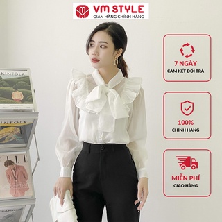 Áo sơ mi dài tay voan VM STYLE viền bèo phối nơ cổ - 22SU02LM2103
