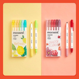 (HÀNG CÓ SẴN) Set 6 Bút Dạ 2 Đầu MONAMI Hàn Quốc Highlight 3 Bảng Màu Nghệ Thuật