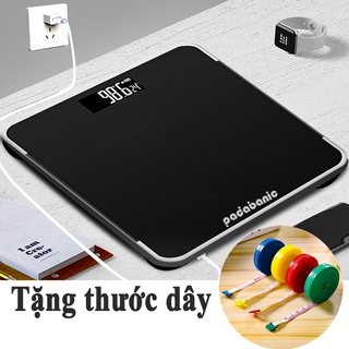Cân Điện Tử Sạc USB Cân Sức Khỏe Gia Đình Chuẩn Xác Hiển Thị Nhiệt Độ Phòng Tặng Kèm Thước Dây