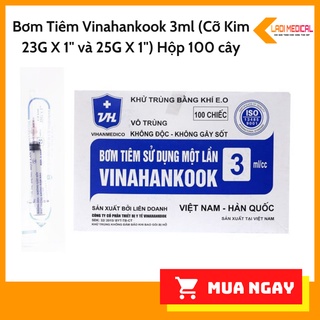 Bơm Tiêm Vinahankook 3ml (Cỡ Kim 23G X 1" và 25G X 1") Hộp 100 cây