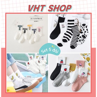 Tất cổ cao nữ, vớ cổ cao nữ 5 đôi nhiều mẫu vải cotton co giãn giá rẻ thời trang Hàn Quốc TC16-VHT SHOP