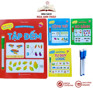 Sách - Làm toán không sợ sai Wipe clean viết xóa được kèm 2 bút (Bộ 4 quyển)