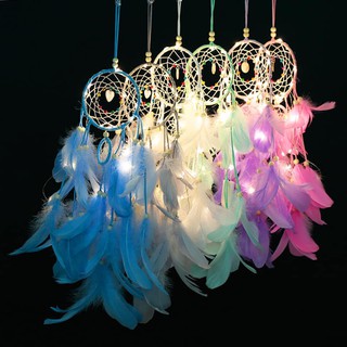 Dreamcatcher lông vũ đính hạt, tặng kèm dây đèn led( chọn mẫu)