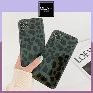 Ốp iPhone IMD da báo - da beo mặt bóng xanh đậm retro sang chảnh Hàn Quốc.Tương thích iPhone 12 ProMax/12/11/XsMax/8plus