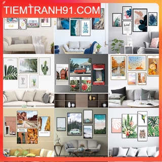 Tranh Giá Rẻ L2 - Bộ 5 bức Tranh canvas in theo yêu cầu, viền đen khung gỗ, tặng kèm đinh treo