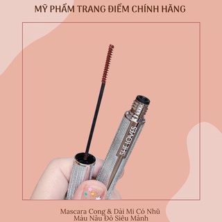 Mascara Cong &amp; Dài Mi Có Nhũ Màu Nâu Đỏ Siêu Mảnh Cao Cấp