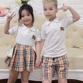 Sét áo cổ bẻ ngựa kèm quần /chân váy kẻ siêu hót cho bé