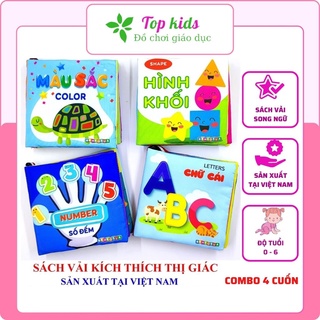 Sách vải tiếng anh combo 4 cuốn cho bé từ sơ sinh đến 1 2 3 tuổi montessori đồ chơi thông minh giáo dục sớm TOPKIDS