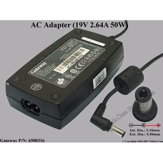 QUA SỬ DỤNG  Nguồn Adapter 19V 2,64 (Chính Hãng GATEWAY) Máy tính xách tay 19V 2.64A, 5.5 / 2.1mm, 2-ngạnh