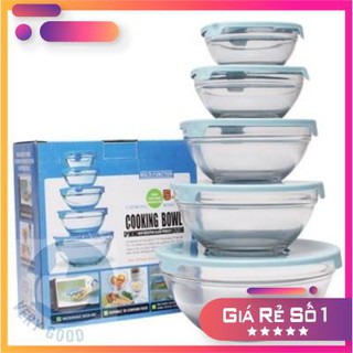 [ SIÊU KHUYẾN MẠI ] Bộ 5 bát thuỷ tinh in hoa có nắp