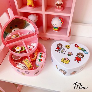 Hộp đựng đồ đa năng hình trái tim để bàn xinh xắn có gương 2 tầng đựng phụ kiện trang sức 2 tầng sẵn 2 màu trắng hồng