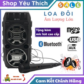 Loa Bluetooth ⭐FREE SHIP⭐ Loa Bluetooth Kẹo Kéo Sừng Đôi Tặng Kèm Mic Hát Âm Thanh Cực Hay Có Đèn LED Nháy Theo Nhạc