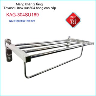 Thanh treo khăn tắm Tovashu KAG-304SU189, Giá treo khăn phòng tắm Inox hộp cao cấp SUS304 Nhật Bản