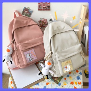 Balo nữ đi học có ngăn sau cute thời trang Hàn Quốc hottrend - cặp basic nhiều màu vintage kèm tranh Vịt