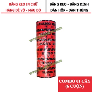 Băng keo HÀNG DỄ VỠ màu ĐỎ, Dày 50 Mic, Bản 4F8, Băng keo dán hộp, băng keo giá rẽ, InbaobiHCM