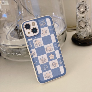 Ốp lưng iphone caro gấu viền xanh nước biển đẹp cho iPhone 13 Pro Max 12 11 X XR Xs Max 7Plus 8Plus