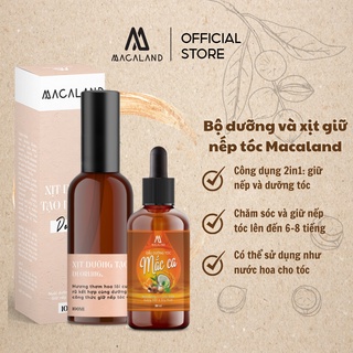 Combo dầu dưỡng tóc 30ml và xịt giữ nếp tóc 100ml óng mượt cả ngày dài MACALAND