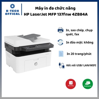 Máy in đa chức năng đen trắng HP LaserJet MFP 137fnw (4ZB84A) In, copy, scan, fax - Chính hãng