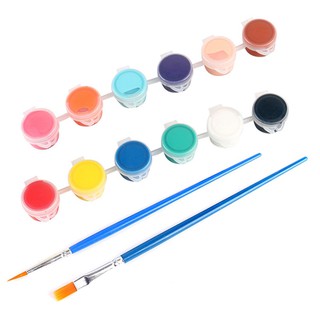 Bộ 12 Màu Vẽ Acrylic 3ml Kèm 2 Cọ Vẽ - Màu Acrylic Mini Vẽ Áo, Tô Tượng, Vẽ 3D, Giày, Thủy Tinh, Gỗ [BỘ 12 3ML]