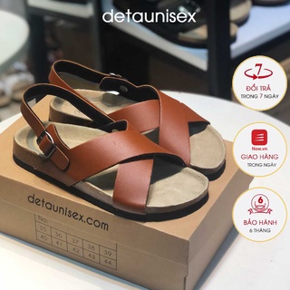 Giày sandal quai hậu đế trấu quai chéo nam nữ dễ thương Detaunisex màu Bò - SATA23