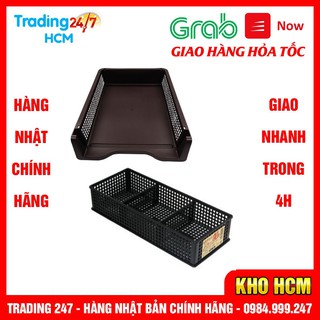 [Hỏa tốc HCM] Combo Khay đựng tài liệu A4 (có thể xếp chồng) và Khay chia ngăn dạng lưới màu đen Nhật Bản