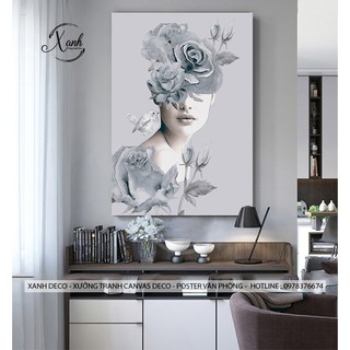 tranh canvas trừu tượng tranh trí CÔ GÁI HOA HỒNG XDC02
