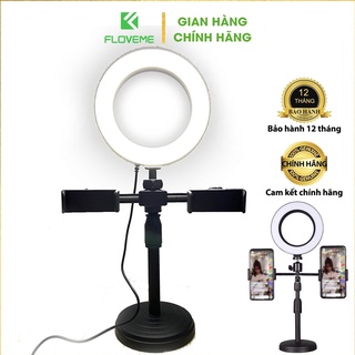 Đèn livestream Floveme 3in1 để bàn Đỡ Được 2 - 3 Điện Thoại Hỗ Trợ Chụp Ảnh Make Up, Quay Tiktok Có Đèn Led 3 màu