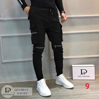 Quần Jogger Kaki Khóa Kéo Gối Nam Túi Hộp Phong Cách Soái Ca Cá Tính Ms9 Cực Hot