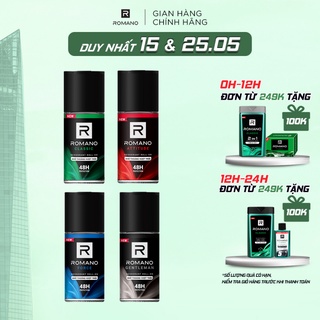 Lăn khử mùi nam Romano 50ml kháng khuẩn &amp; khô thoáng cả ngày