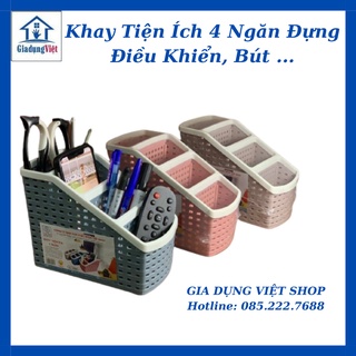 Khay đựng điều khiển 4 ngăn đa năng đựng mỹ phẩm bút điện thoại nhựa Việt Nhật