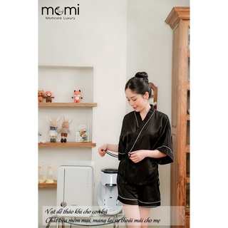 Bộ đồ cho mẹ bầu &amp; sau sinh Momi, Bộ pijama hỗ trợ hút sữa cho bé vạt dài chất liệu vải nhung tằm cao cấp mozio shop