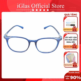 Kính Cận Gọng Nhựa Dẻo Mắt Tròn Màu Xanh Dành Cho Nữ iGlas X048, Kiểu Dáng Kính Cận Thời Trang 2022, Trẻ Trung, Hiện Đại
