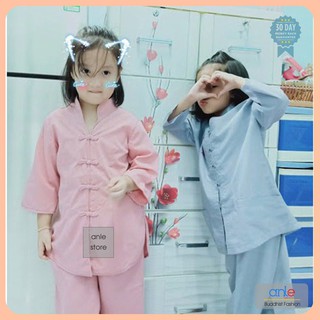 Đồ lam đi chùa cho Bé gái Cổ tàu vải Kate trơn, Bộ đồ Phật tử Trẻ em Giản dị trang nhã - Anle Store