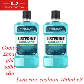 (Combo 2 chai giá sốc) Bộ 2 chai nước súc miệng Listerine Coolmint 750ml x2   Thái Lan