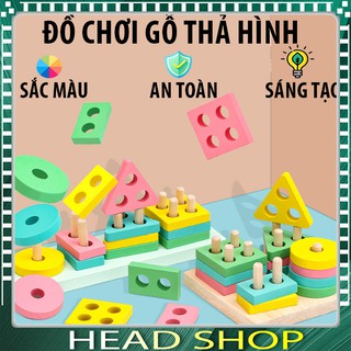 Đồ Chơi Gỗ Thả Hình 4 Trụ Vuông Tròn Tam Giác Chữ Nhật cho bé, Khối gỗ 4 cọc cho bé thả hình HEADSHOP